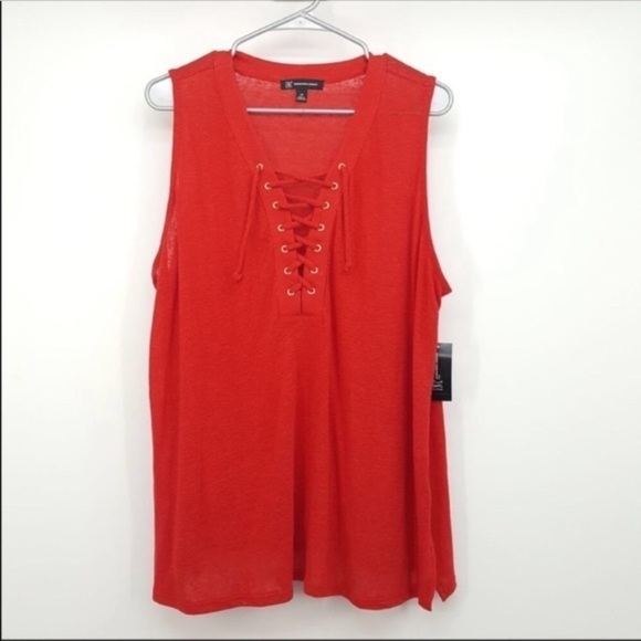 NEW $50 INC International Concepts Red Tank Top Sleeveless V Neckline Size 0X - Picture 2 of 6